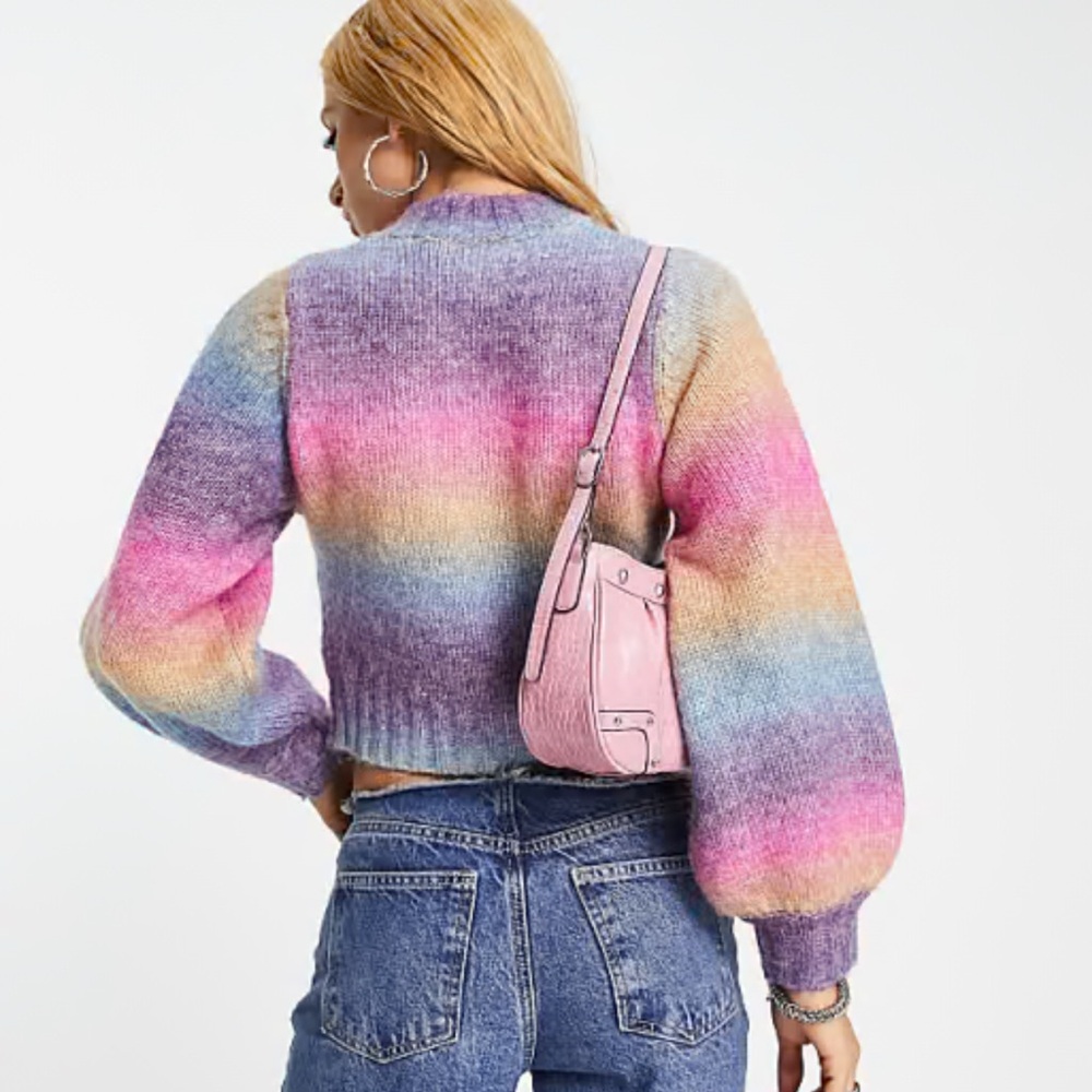 Reclaimed Vintage Purple and Pink Cropped Cardigan Sweater. SIZE S - Picture 2 of 6